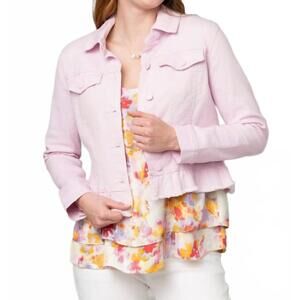 NEW PINE APPAREL peplum hem denim jacket in lilac